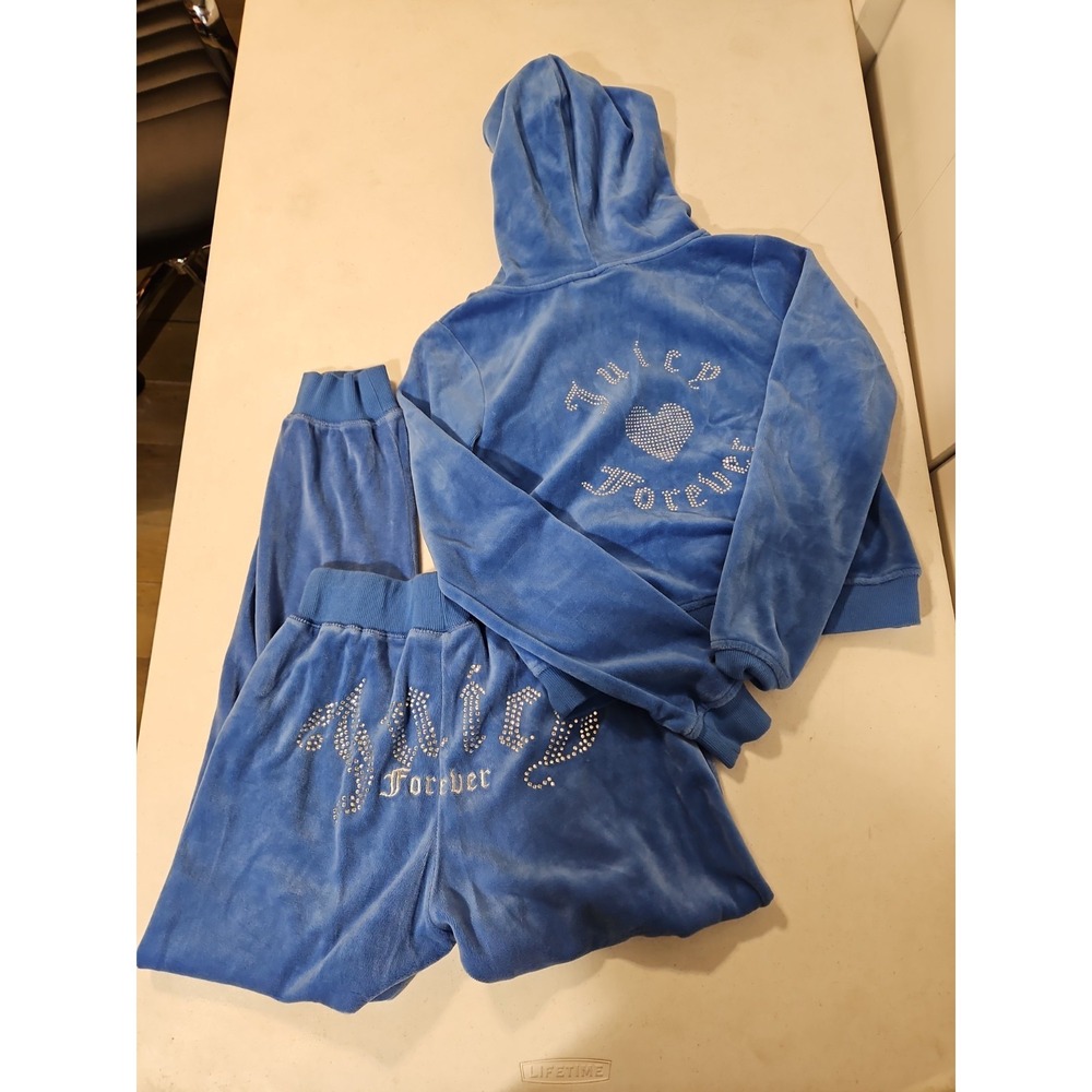 Juicy Couture Forever 21 Blue Velour Rhinestone‎ Zip Up Track Suit Small (1733
